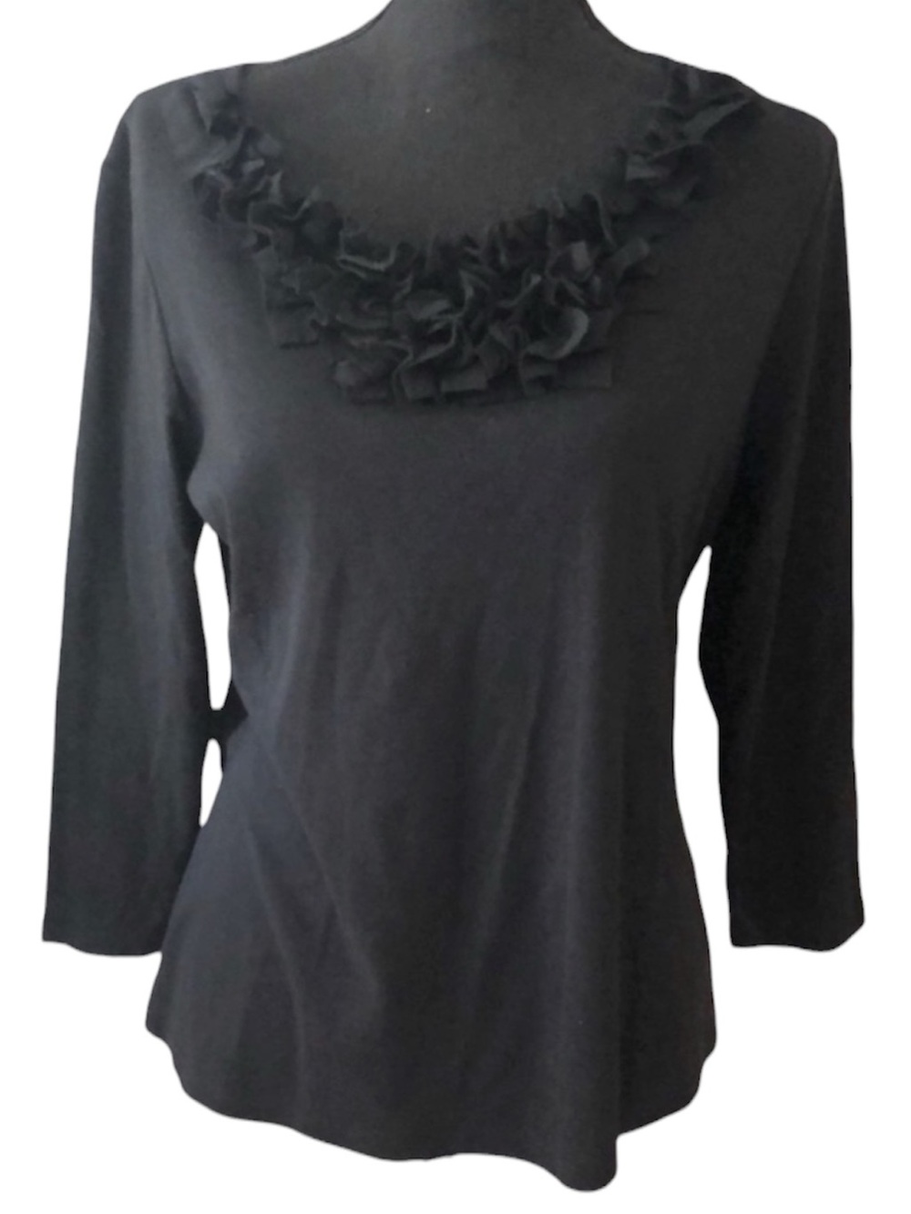 DESIGNERS ORIGINAL LONG SLEEVE RUFFLED NECK TOP BLK PLUS SIZE XLP NEW WITH TAGS